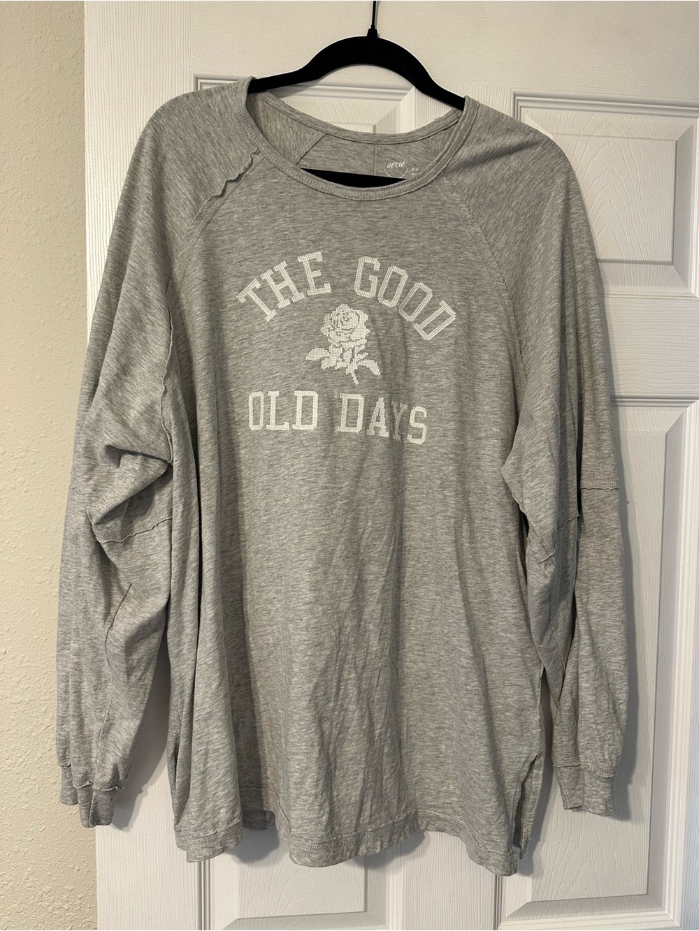 aerie Grey Long-Sleeve Tee with "The Good Old Days" Rose Graphic